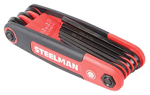 Image of Steelman Portable Folding Hex Key Wrench Multi-Tool Standard (SAE), Set Includes 5 /64, 3 /32, 7 /64, 1 /8, 9 /64, 5 /32, 3 /16, 7 /32, 1 /4-Inch, Chamfered Ends, Rubberized Grip