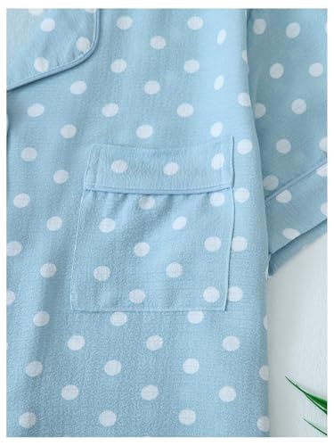 Image of BEAUDRM Women's Two Piece Pajama Sets Allover Print Short Sleeve Sleepwear Button Down Shirt and Bow Shorts Pj Set Loungewear