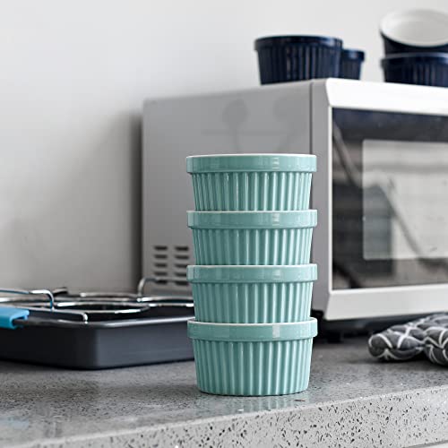 Kitcom Creme Brulee Making Set - 11.9" X 10.5" Carbon Steel Pan With Stainless Steel Lifting Rack & Silicone Handles, 4 Porcelain Ramekins 6 Oz #TOP4