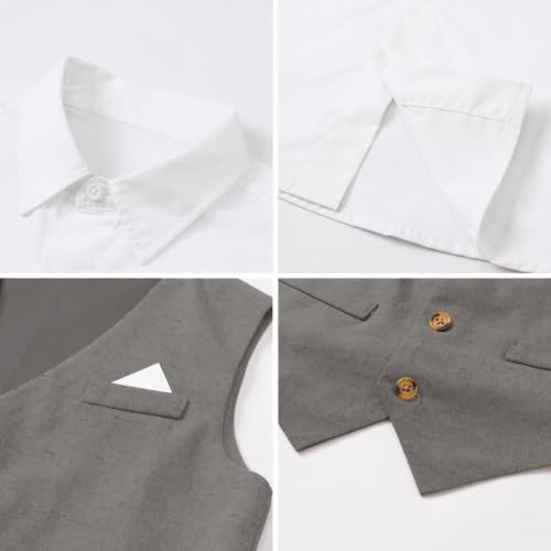 Image of SANGTREE Boys Suit Cotton Linen Formal Set Baby Boy Dress Clothes Gentleman Wedding Ring Bearer Outfits, 3 Months - 9 Years