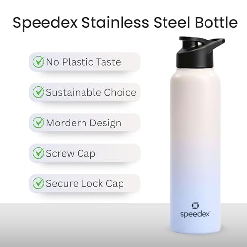 Image of Speedex Stainless Steel Water Bottle 1 Ltr, Leak Proof Sipper Cap, BIS Approved 1000 ml Metal Bottle For Daily, Office, School, Gym, Travel Use for Men, Women, Kids, Adults, Pink Blue, Set of 1