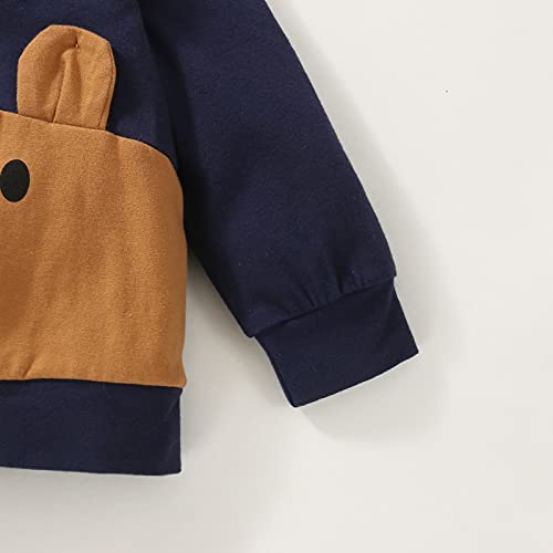 Toddler Kids Baby Boy Fall Cute Outfits Fluffy Cartoon Bear Long Sleeve Pullover Top+ Elastic Pants 2 Pcs Tracksuit (Navy Blue-Bear, 18-24 Months) #TOP3