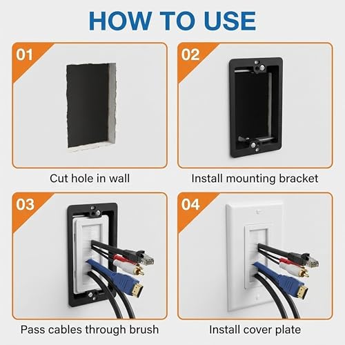 Soporte de bajo voltaje con placa de pared blanca para pasar cables de altavoz sin obras 6