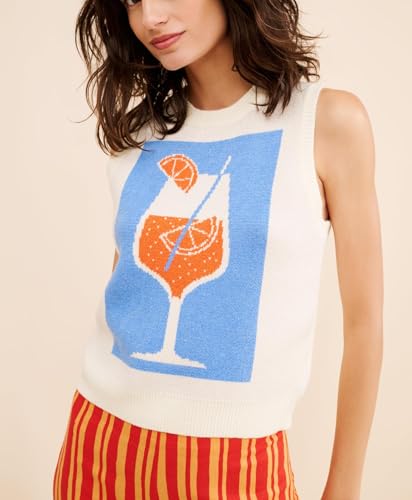 Women Graphic Sweater Vest Y2k Sleeveless Lobster Pullover Top Crew Neck Lightweight Fall Knit Tank Top2