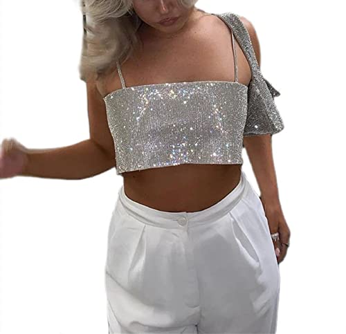 quecy Women's Sexy Lace Corset Crop Top Y2K Sleeveless Spaghetti Strap Cami Tanks Push Up Bustiers Corsets Clubwear |A-Silver |S-picture-18