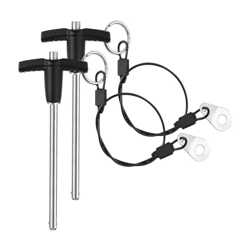 ZOWZEA 2 Pack T Handle Quick Release Pin 0.2 Inch Diameter ,Stainless Steel Ball Locking Pin with Push Button Lanyard Cable Usable Length 2.76"(5*70mm)