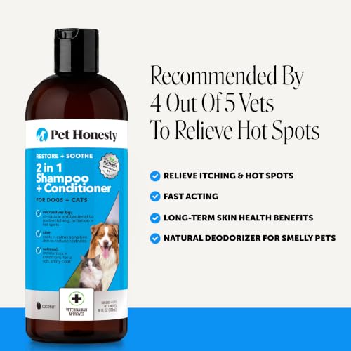 Image of 2 in 1 Dog Shampoo and Conditioner - Medicated Cat Shampoo for Itchy Skin Relief, Sensitive Skin Oatmeal Shampoo with Aloe Vera + MicroSilver BG for Hot Spot Treatment, Deodorizing Wash (16oz)