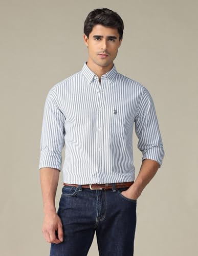 Image of U.S. Polo ASSN. Striped Regular Fit Shirt for Men - 100% Cotton, Breathable & Comfortable, Full Sleeves Casual Shirt for Men