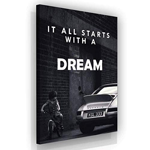"It All Starts With A Dream" of a Porsche 911 Motivational Canvas Wall Art