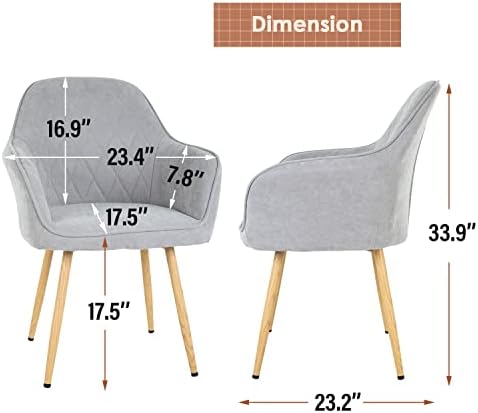 FDW Dining Chairs Accent Arm Chairs Dining Room Chair Kitchen Chair Dining Metal Side Chairs Arm Side Chairs Set of 2 for Home Kitchen Bedroom Living Room (Gray, Common Style) - 1