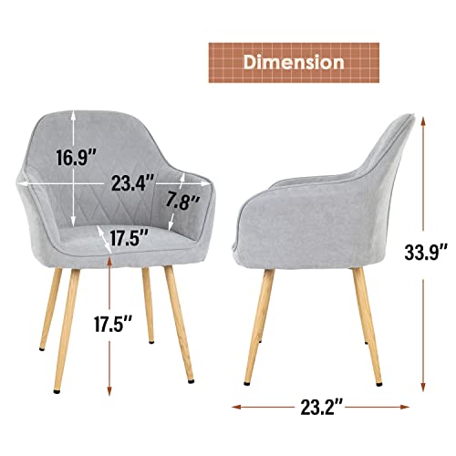FDW Dining Chairs Accent Arm Chairs Dining Room Chair Kitchen Chair Dining Metal Side Chairs Arm Side Chairs Set of 2 for Home Kitchen Bedroom Living Room (Gray, Common Style)