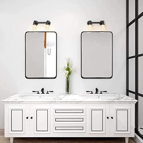 Extra Large Black Framed Bathroom Mirror, 28X36 Rectangle Brushed Black Bathroom Mirror For Wall With Round Corner, Aluminum Alloy Frame Mirror For Modern Farmhouse (Horizontal/Vertical) #TOP6