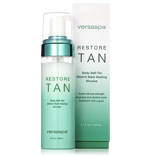 Versaspa Restoretan Body Self Tanning Mousse, Stretch Mark Healing Self Tanner Foam, 6.7 Fl. Oz. - Gradual, Odor-Free Self Tan Body Bronzer With Shea Butter, Regestril, Retinol, And Natural Dha #TOP1
