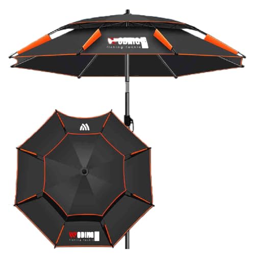 OPOLDBDMAC Parasol De Playa Paraguas De Pesca Portátil Sombrilla para Playa Al Aire Libre Sombreado Resistente Al Agua Inclinable Antiviento con 16 Varillas(Black Orange,200cm/6.5ft)