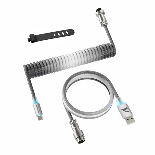 ATTACK SHARK C01 Ultimate Coiled Keyboard Cable for 8K Magnetic Switch Keyboards,Custom USB-C to USB-A Cable with Detachable Metal Aviator Connector,Double Braided Sleeve,RGB Lighting-Gradient Gray