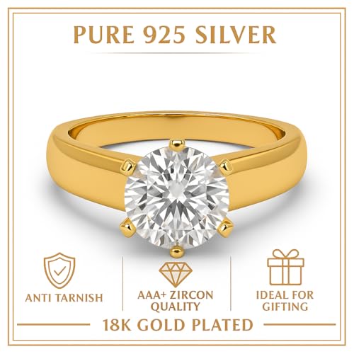 Image of 2 Ct. Certified Moissanite Tiffany Inspired Round Solitaire Ring for Women & Men, 925 Sterling Silver, 18k Gold Plated, Cathedral Set 6 Claw Design, Luxury Gift for Her