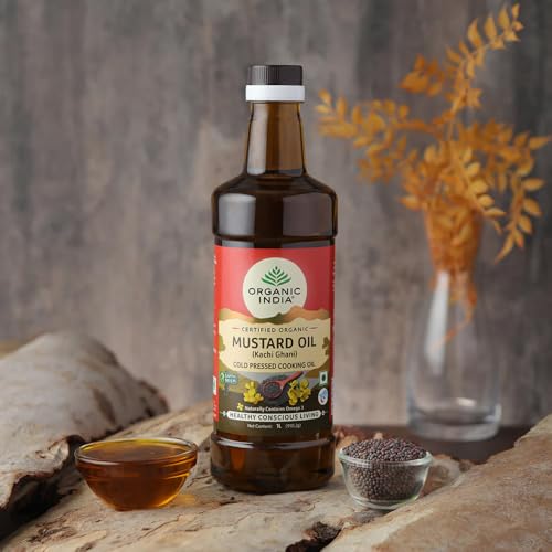 Image of Organic India Mustard Oil, 1000ml | Lab Tested on 250+ Parameters | Certified Organic| Cold Pressed Oil | Kachi Ghani Sarso Ka Tel with Natural Flavour | Perfect for Daily Cooking and Healthier living
