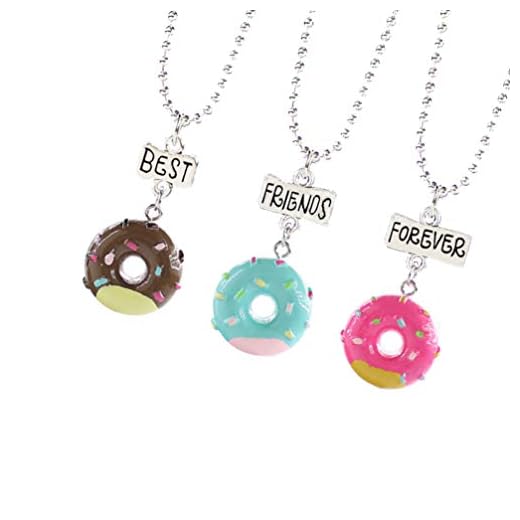 NUOBESTY 2 set Best Friend Forever halsband munk hänge halsband vänskap BFF halsband glass hänge för 3 flickor systrar födelsedag smycken