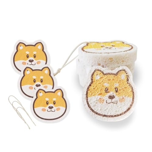 Image of Smile Dog Compressed Cellulose Kitchen Sponges 3 Counts Reusable Kitchen Sponges Pack Natural Cleaning Sponges for Household Cleaning