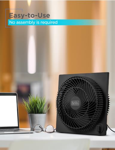 Image of BLACK+DECKER 9-Inch Frameless Box Fan, 3-Speed Settings, BFB09B, Black | Desk Fan with 3-Speed Settings, Quiet and Lightweight Portable for Home Office or Garage, Self-Standing Frameless Design