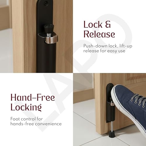 Image of LAPO Adjustable Black Door Holder for Doors, Push Type-Rubber Kickdown Door Stopper, Easy Installation Design for Secure Door Holding Quick to Install, 3 Years Warranty (Black Finish, Pack of 1)