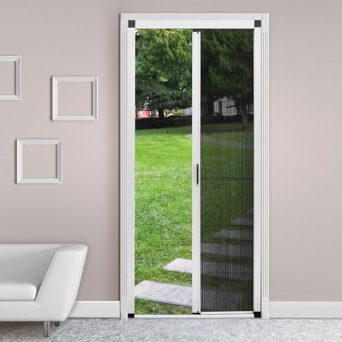 ROOMNEST No-Drilling Retractable Screen Door, Folding Door with Aluminum Frame and Durable Mesh, Keeps Bugs Out, for Single Door or Double Door Customize Size(White