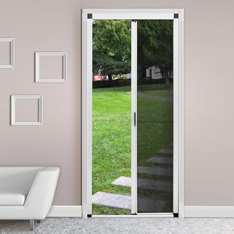 ROOMNEST No-Drilling Retractable Screen Door, Folding Door with Aluminum Frame and Durable Mesh, Keeps Bugs Out, for Single Door or Double Door Customize Size(White Cover