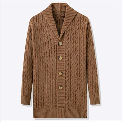 Men's Button Down Cable Knitted Long Sweater Shawl Collar Cardigan Sweaters Men V Neck Long Sleeve Sweaters4