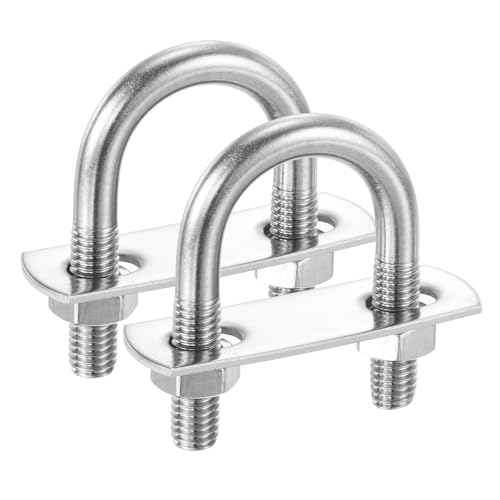 Image of PATIKIL Round U-Bolts, 2 Pcs 0.98 inch(25mm) Inner Width 52mm Length M8 with Nut Plate Washer 304 Stainless Steel Round Bend U-Bolts for Boat Trailer Axle Sailboat