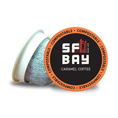 SF Bay Coffee OneCUP Caramel Coffee 80 Ct Flavored Medium Roast Compostable Coffee Pods, K Cup Compatible including Keurig 2.0 (Packaging May Vary)