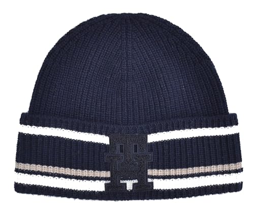 Bonnet tricoté haut de gamme Tommy Hilfiger monogramme bleu