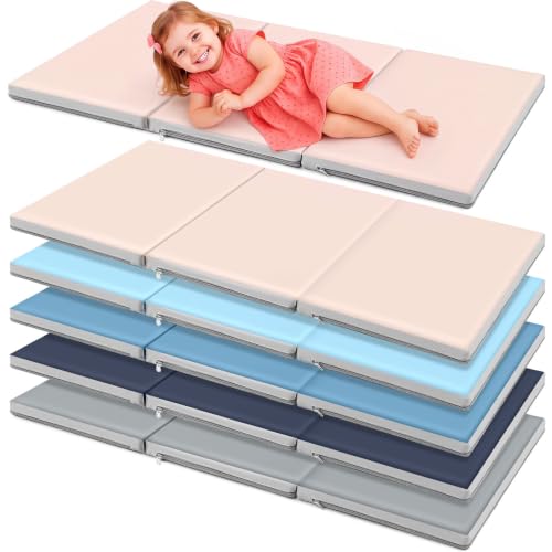 Image of Wesiti 5 Pcs Folding Kids Nap Mats for Preschool Daycare, 3 Section Folding Rest Mats Sleeping for Kids Toddler Nap 1 Inch Thick, Kindergarten School Classroom Supplies (Morandi)