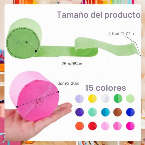 Miniatura 2 de 15 Rollos Papel Pinocho Colores Papel Crepe 4.5cm X 25m Decorativo Serpentinas Para Resaltar Fiestas Adecuados Para Cumpleaños Fiestas Navidad Halloween Carnaval Bodas Y Proyectos De Bricolaje