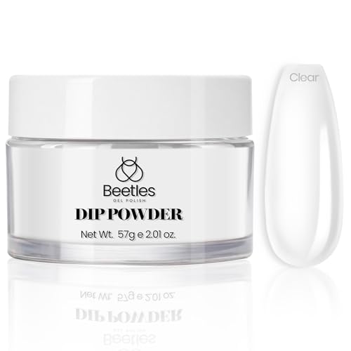 Beetles Nail Dip Powder Clear Color Dipping Powder 2.01Oz/57g Basic Transparent Acrylic Crystal French Nail Art Starter Summer Manicure Salon DIY at Home Long-Lasting No Lamp Needed Glass Glow