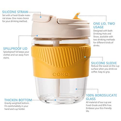 Reusable Glass Coffee Cup With Pop-Up Straw& Sipping Hole, Toughened Travel Mug, Spill-Proof, Bpa& Bps Free (Lemon Yellow, 12Oz) #TOP3
