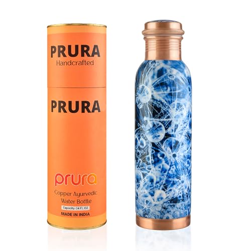 PRURA Bouteille d'eau en cuivre, anti-fuite, récipient ayurvédique en cuivre pur.