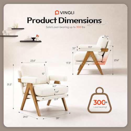 VINGLI Set of 2 Mid-Century Wood Accent Chair for Living Room,Beige - Image 2