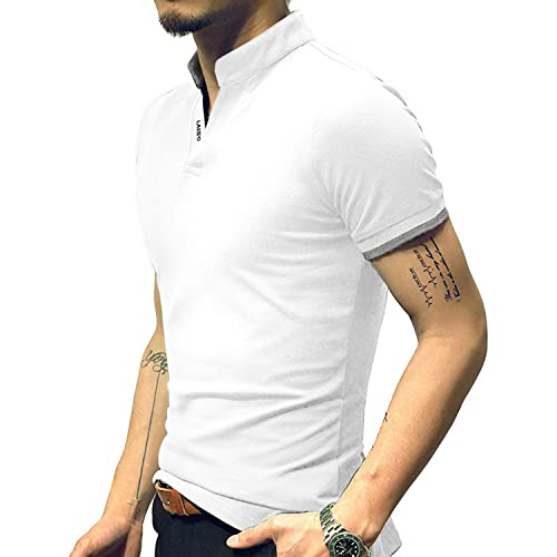 LOGEEYAR Mens Fashion Polo Shirt Short/Long-Sleeve Slim Fit Henley T-Shirts Pique Cotton Clothes