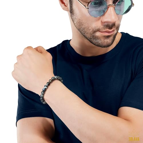 Image of SOLAVA Sulemani Hakik Bracelet Original Certified with Selenite Plate | Natural Sulemani Hakik Stone Crystal Bracelet for Men & Women | Protection, Grounding & Energy Cleansing