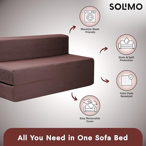 Image of Amazon Brand - Solimo 3 Seater 5 * 6 Jute Fabric Washable Cover Sofa Cum Bed 3 Seater Double Foam Fold Out Sofa Cum Bed (Finish Color - Brown Delivery Condition - Pre-Assembled)