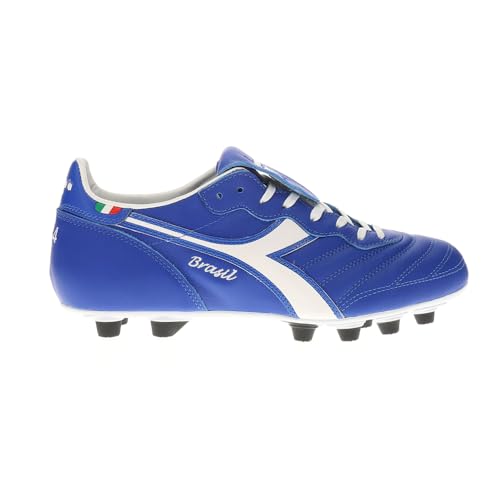Diadora Brasil Italy OG GR LT+ MDPU Men's Firm Ground Soccer Shoes - Premium Leather, Water Resistant, Made in Italy (Royal/White, US Footwear Size System, Adult, Men, Numeric, Medium, 10.5)