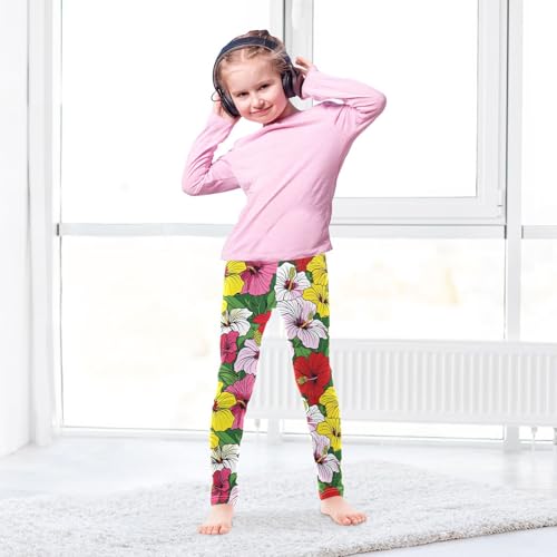 Multicolor Hibiscus Girls Leggings Soft Stretch Workout Yoga Dance Pants for Kids Casual Tights4