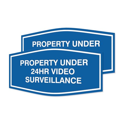 All Quality Fancy Property Under 24Hr Video Surveillance Sign | Property Security Sign with Easy Installation | 24/7 Security Monitoring (Blue) - X-Large 2 Pack