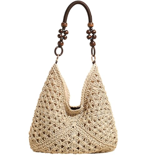 Bolso de Playa Tejido Boho con Asa de Cuentas para Mujer miniatura 1