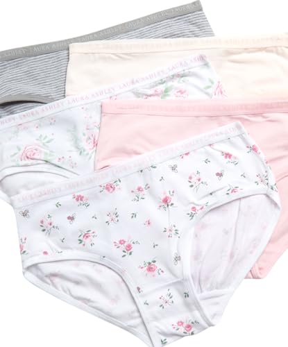 Laura Ashley Girls Underwear - 5 Pack Soft Stretch Breathable Panties for Girls - Lightweight Cotton Panties (Size: 4-12)3