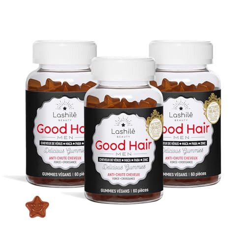 Lashilé Beauty - Complément Alimentaire - Anti-Chute Cheveux & Renforcement Capillaire - Croissance & Densité Good Hair Men - Made in France - Zinc Maca Cheveux de Vénus - Cure 3 Mois 180 Gummies
