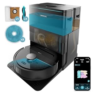 Cecotec Robot Aspirateur et Laveur de Sols avec Base d'Auto-vidage et App Conga X50 X-Treme. Navigation Laser, 15000Pa, Autonomie 240min, Serpillières Élevables, Base avec 3 Réservoirs