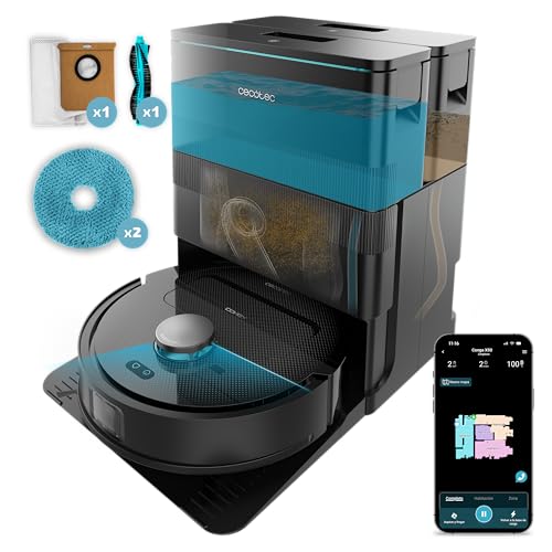 Immagine di Cecotec Robot Aspirapolvere e Lavapavimenti con Base Autovuotante e App Conga X50 X-Treme. Navigazione Laser, Mappatura Interattiva, 15000Pa, Autonomia 240min, Moci Sollevabili, Base con 3 Serbatoi