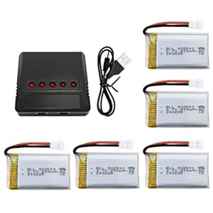 5PCS 3.7V 800mAh Lipobatterie mit 5 in 1 Ladegerät für MJX X708W X709 U45 U45W U42 U42W E32HW SYMA X5C X5SC X5SW H5C V931 S5C SS40 FQ36 T32 T5W H42 Quadricopter RC Drohne Lipo-Batterie