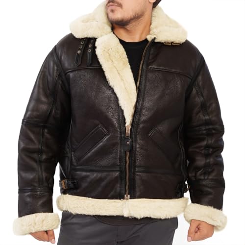 Image of B3 Bomber Jacket B3 Bomber Jacket Real Shearling Men RAF Bomber Ginger Mens Aviator Jacket (US, Alpha, XX-Large, Regular, Regular, Brown)